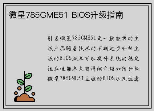 微星785GME51 BIOS升级指南